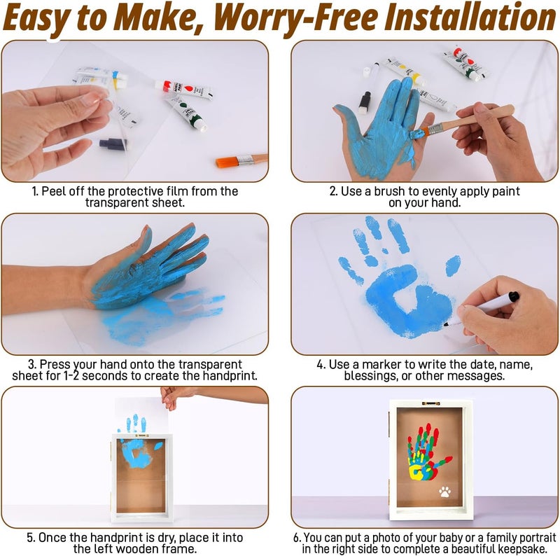 Sortnic Family Handprint Kit with Light, DIY Baby Handprint Photo Keepsake Wooden Frame for 4, Ideas Craft Gifts for New Mom, New Parents with 5 Non-Toxic Baby Safe Paints, Anniversary, Christmas - Image 5